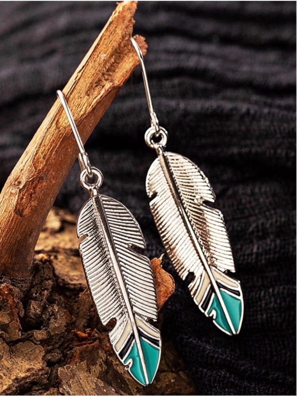 Turquoise Antique Silver
Feather Earrings - Picture 2 of 4